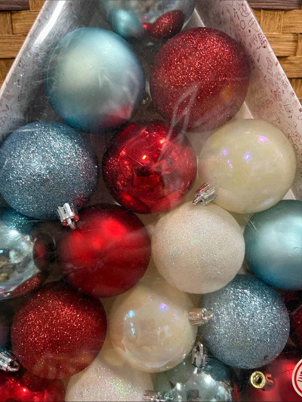 Holiday Shatter Proof Ornament Set - Red, Blue, and White